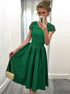 A Line Cap Sleeves Short Green Satin Appliques Prom Dress LBQ0109